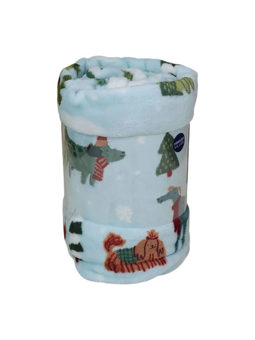 The Big One Oversized Plush Throw Blanket 5'x6' Christmas Dogs Blue Animal Print